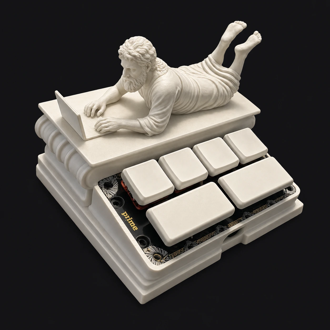 Marble philosopher reclining on the Prime six-key macro pad